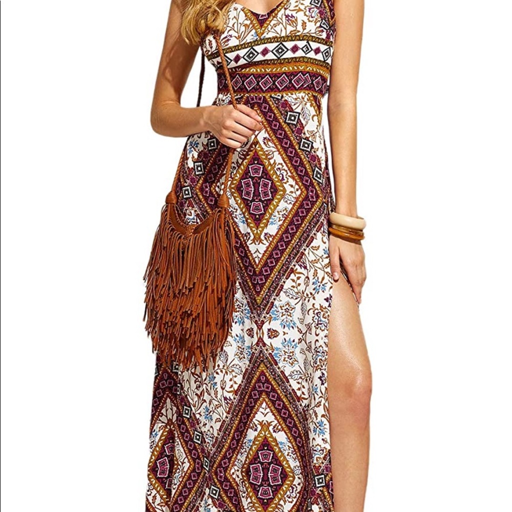 Shein Sleeveless V neck triple print women’s maxi dress.